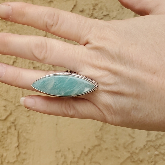 New Oversized Amazonite 925 Silver Statement Ring. - Picture 4 of 14